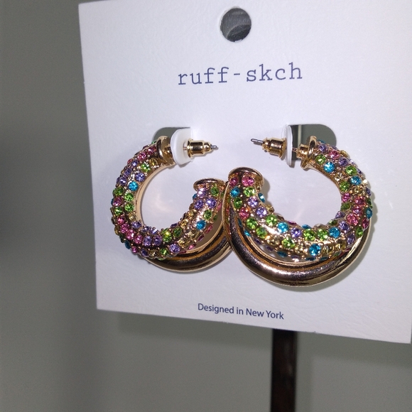 Multicolor Crystal Gold-Tone Hoop Earrings - Picture 3 of 7